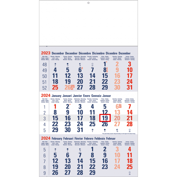 Maandkalender 3-maand Classic blauw 2024