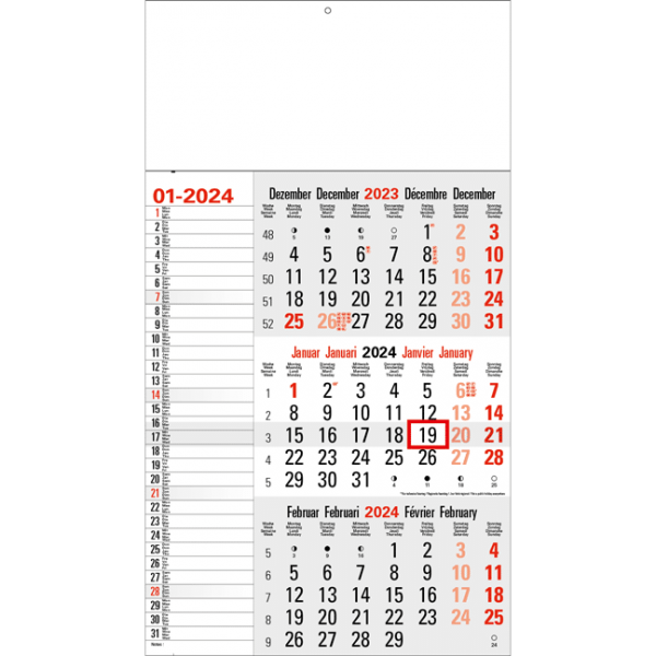 Maandkalender 3-maand Memo grijs 2024