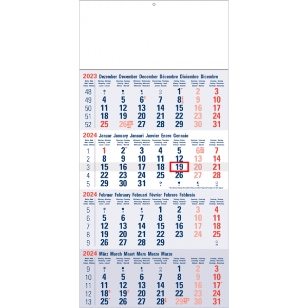 Maandkalender 4-maand Classic blauw 2024