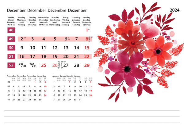 Kantoorkalender Flower Art 2024 - December