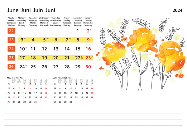 Kantoorkalender Flower Art 2024 - Juni