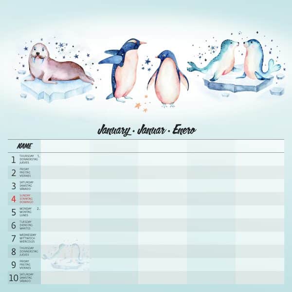 Muurkalender Family Planner - januari detail