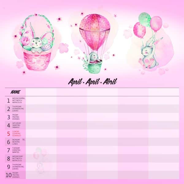 Muurkalender Family Planner - april detail