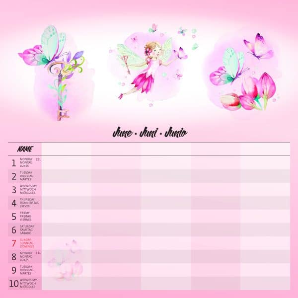 Muurkalender Family Planner - juni detail