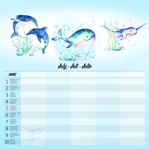 Muurkalender Family Planner - juli detail