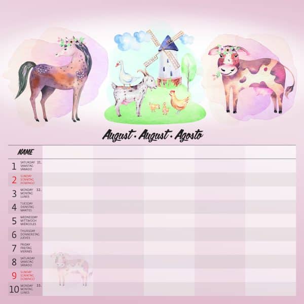 Muurkalender Family Planner - augustus detail