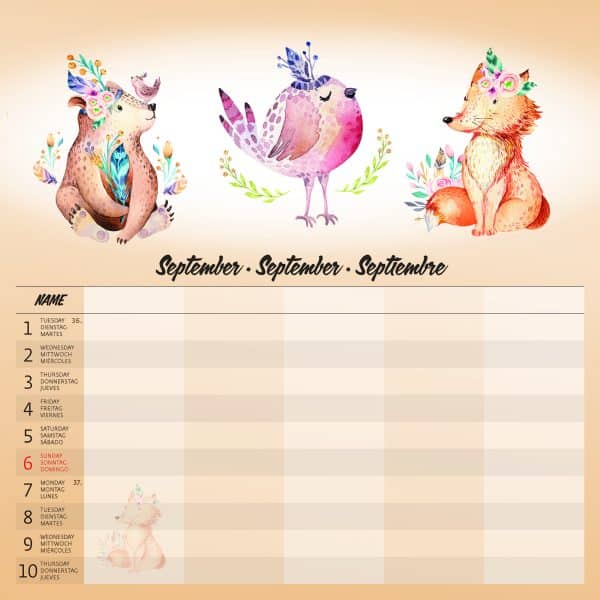 Muurkalender Family Planner - september - detail
