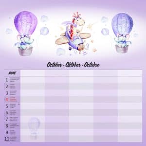 Muurkalender Family Planner - oktober detail