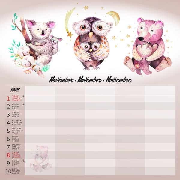 Muurkalender Family Planner - november detail