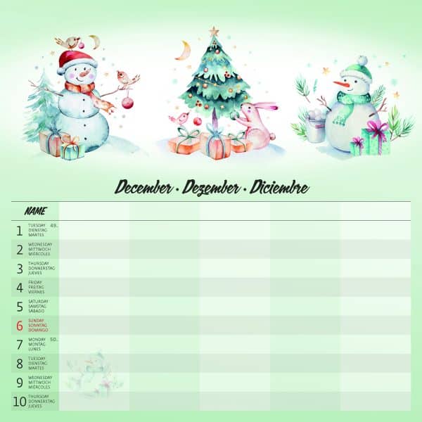 Muurkalender Family Planner - december detail
