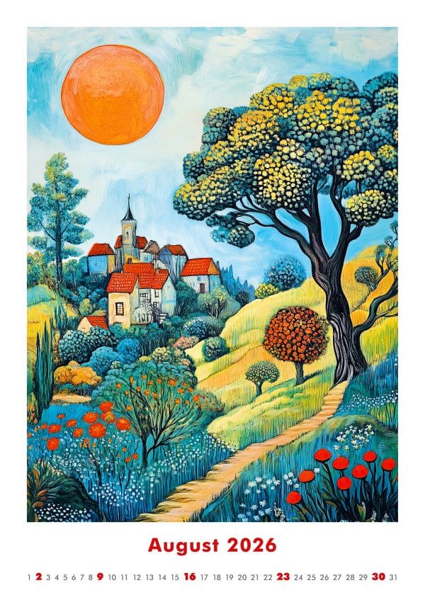 Muurkalender Art Naive 2026 - augustus