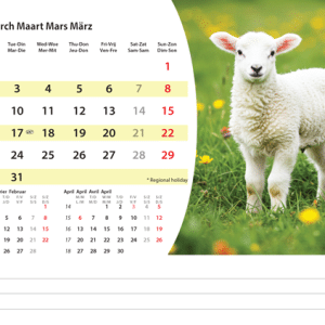 Kantoorkalender Animals 2026 - maart