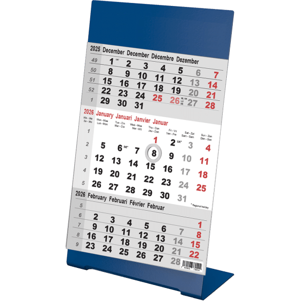 Bureaukalender 3-maand Color blauw 2026