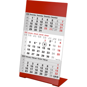 Kantoorkalender 3-maand Color rood 2026