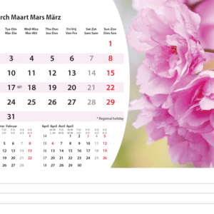 Bureaukalender Flowers 2026 - maart