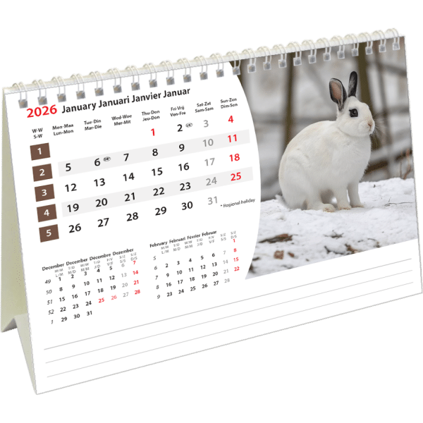 Kantoorkalender Animals 2026 - januari