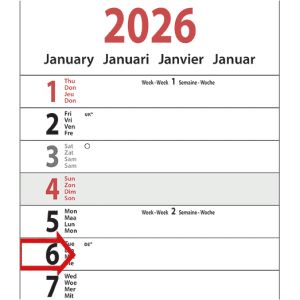 Strookkalender XL 2026 - Detail