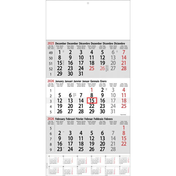 3-maandkalender Classic met jaaroverzicht 2026