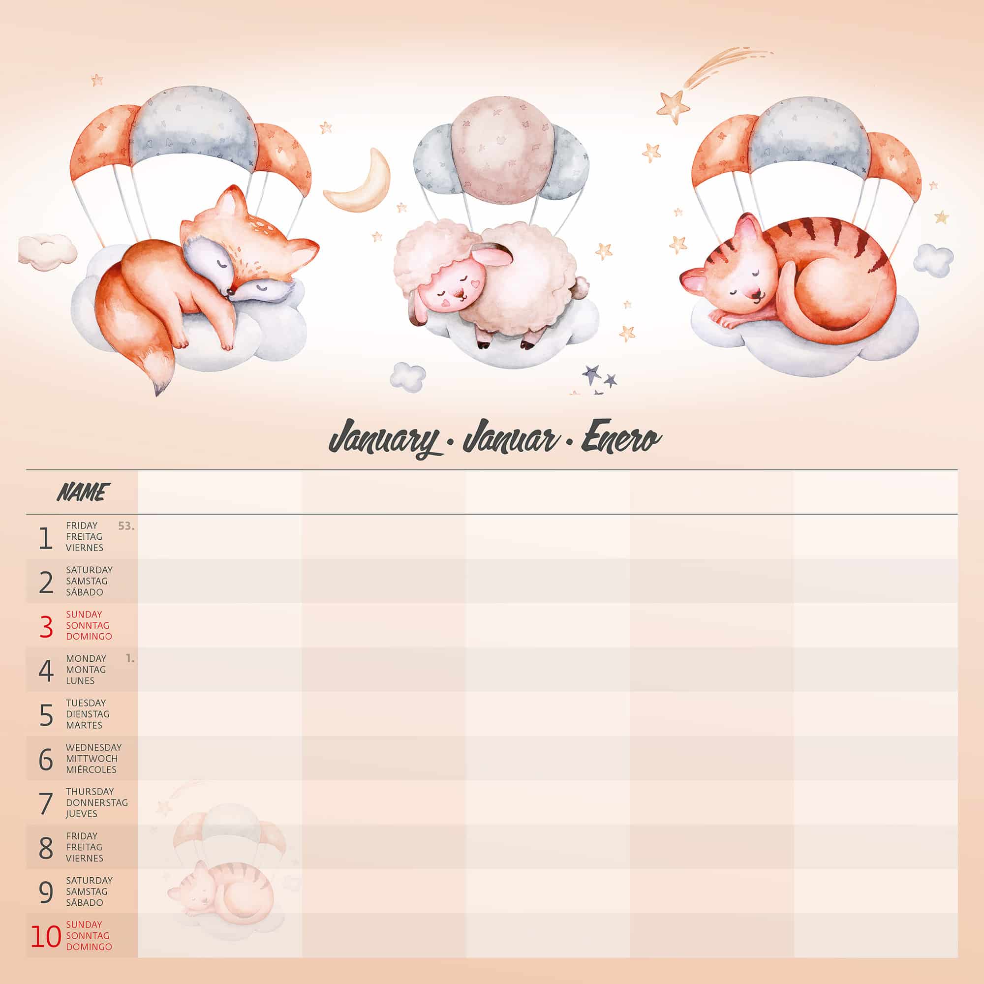 Family Planner 2027 - Januari Muurkalender Family Planner 2027 - Januari