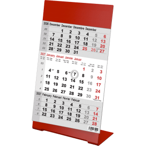 Bureaukalender 2027 3-maand Color rood