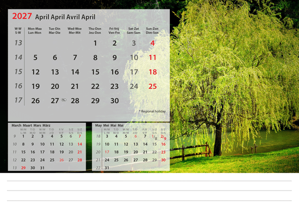Kantoorkalender Beautiful Nature 2027 - April Kantoorkalender Beautiful Nature 2027 - April