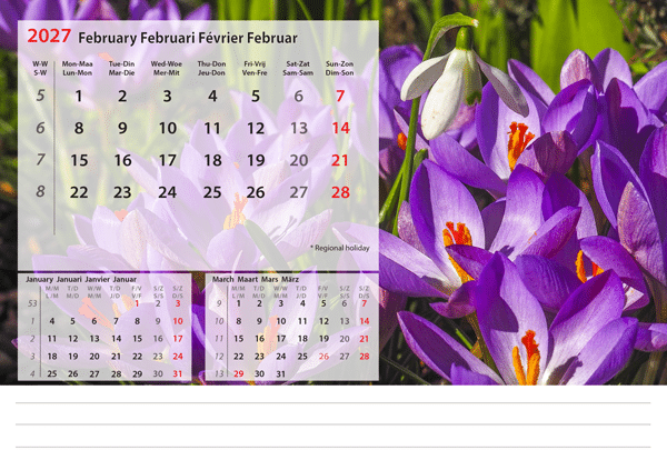 Kantoorkalender Beautiful Nature 2027 - Februari Kantoorkalender Beautiful Nature 2027 - Februari