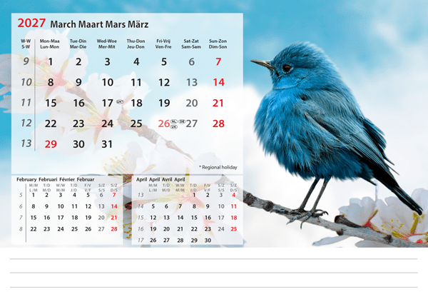 Kantoorkalender Beautiful Nature 2027 - Maart Kantoorkalender Beautiful Nature 2027 - Maart
