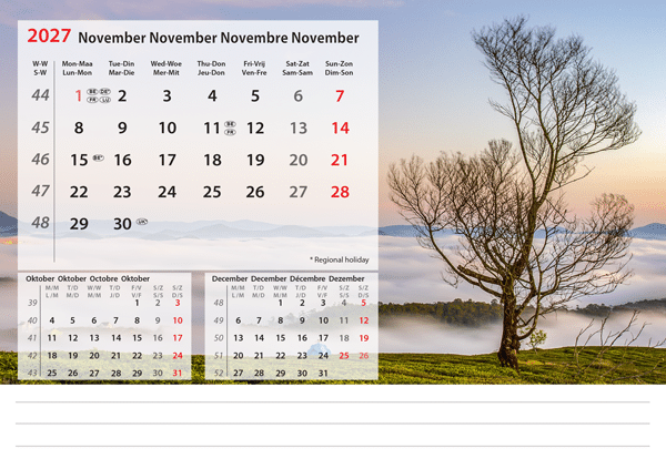 Kantoorkalender Beautiful Nature 2027 - November Kantoorkalender Beautiful Nature 2027 - November