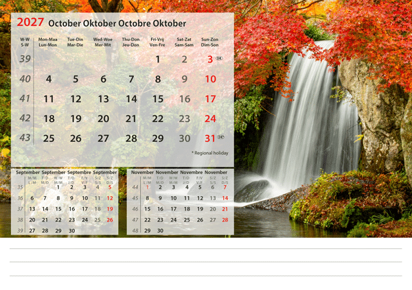 Kantoorkalender Beautiful Nature 2027 - Oktober Kantoorkalender Beautiful Nature 2027 - Oktober