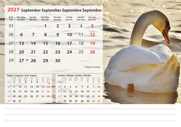 Kantoorkalender Beautiful Nature 2027 - September Kantoorkalender Beautiful Nature 2027 - September