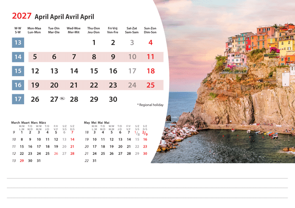 Kantoorkalender Mediterranean 2027 - April Kantoorkalender Mediterranean 2027 - April