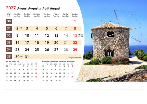 Kantoorkalender Mediterranean 2027 - Augustus Kantoorkalender Mediterranean 2027 - Augustus