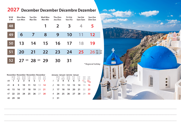 Kantoorkalender Mediterranean 2027 - December Kantoorkalender Mediterranean 2027 - December