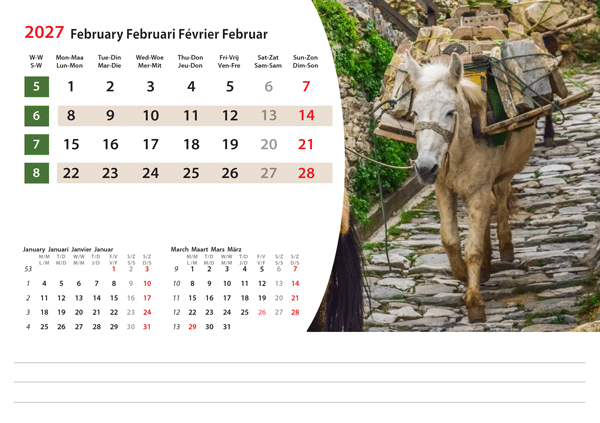 Kantoorkalender Mediterranean 2027 - Februari Kantoorkalender Mediterranean 2027 - Februari