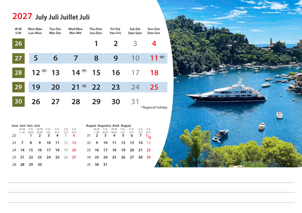 Kantoorkalender Mediterranean 2027 - Juli Kantoorkalender Mediterranean 2027 - Juli