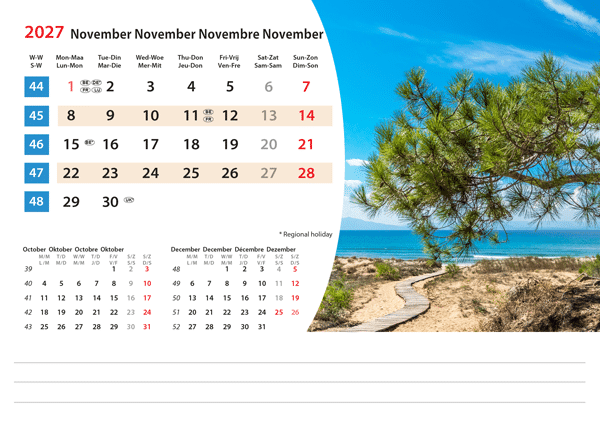 Kantoorkalender Mediterranean 2027 - November Kantoorkalender Mediterranean 2027 - November