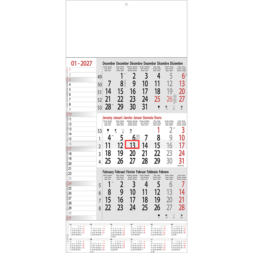 3-maandkalender Memo 2027 met jaaroverzicht 3-maandkalender Memo 2027 met jaaroverzicht