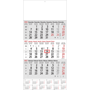 3-maandkalender 2027 met jaaroverzicht