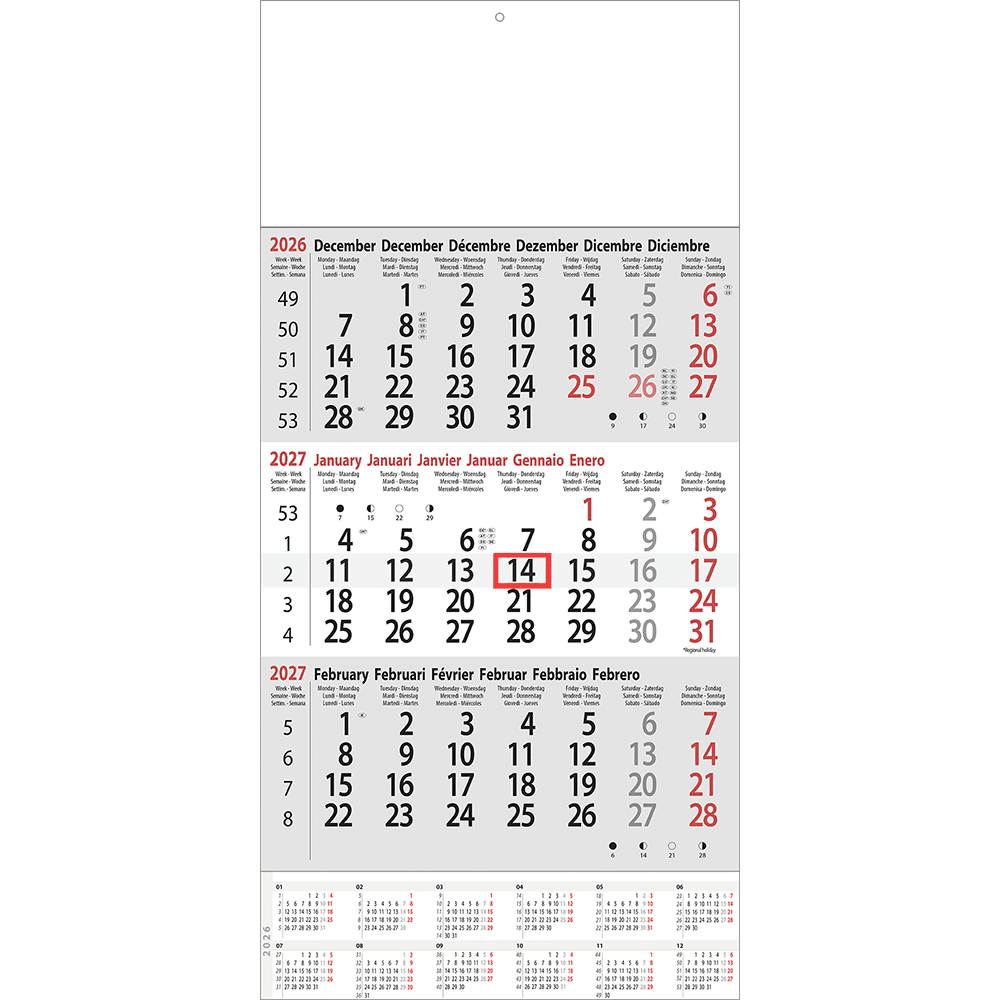 3-maandkalender 2027 met jaaroverzicht 3-maandkalender 2027 met jaaroverzicht