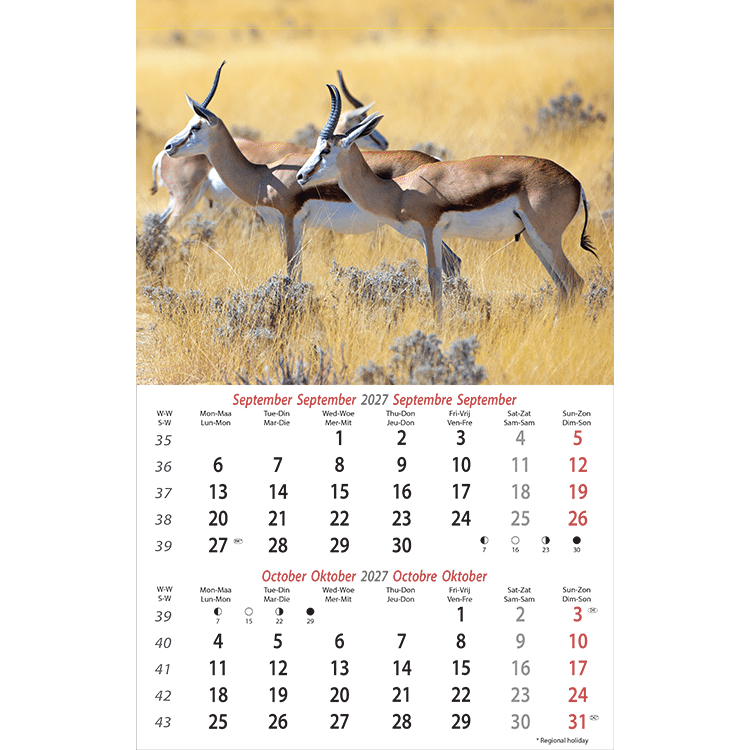 Muurkalender Wildlife 2027 - September Muurkalender Wildlife 2027 - September